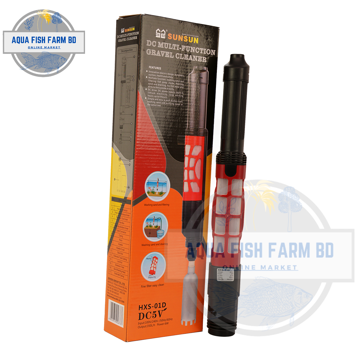 SUNSUN HXS-01 (8watt & 350L/H) Multi-Function Submersible Pump For Fish Tank Water Cleaning